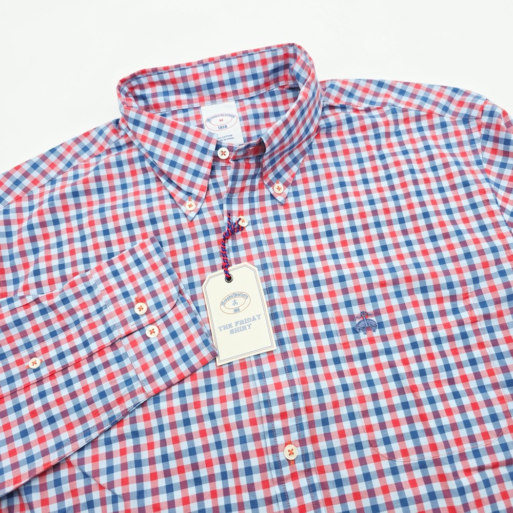 Brooks Brothers 1818 The Friday Shirt Men Medium Red Blue Gingham Button NWT